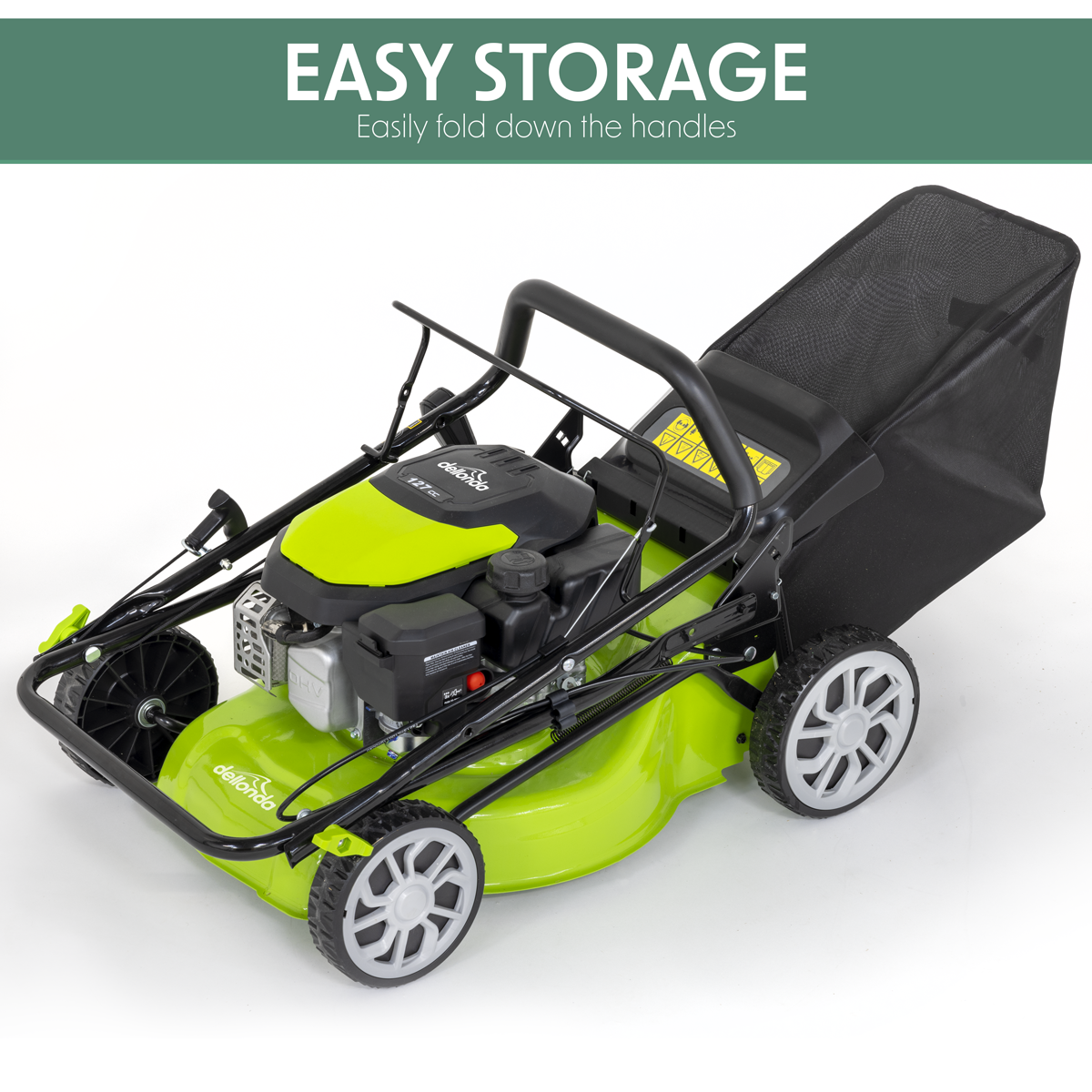 Dellonda Hand-Propelled Petrol Lawnmower Grass Cutter, 127cc 17"/41cm 4-Stroke