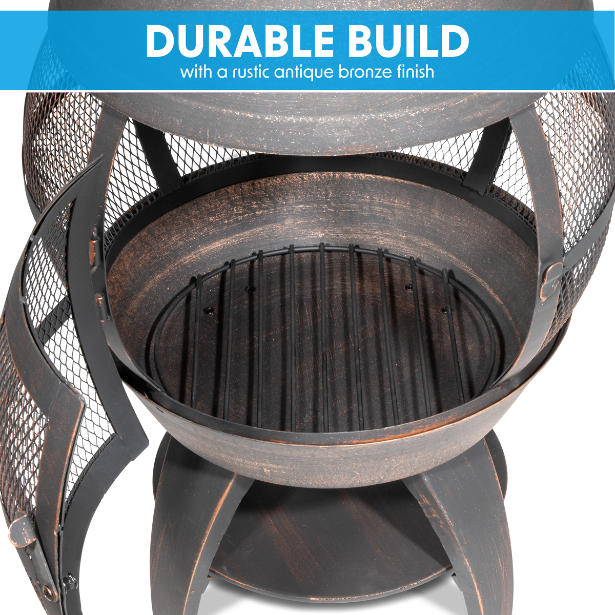Dellonda Deluxe 360° Chiminea/Fire Pit/Outdoor Heater - Antique Bronze Finish - DG112