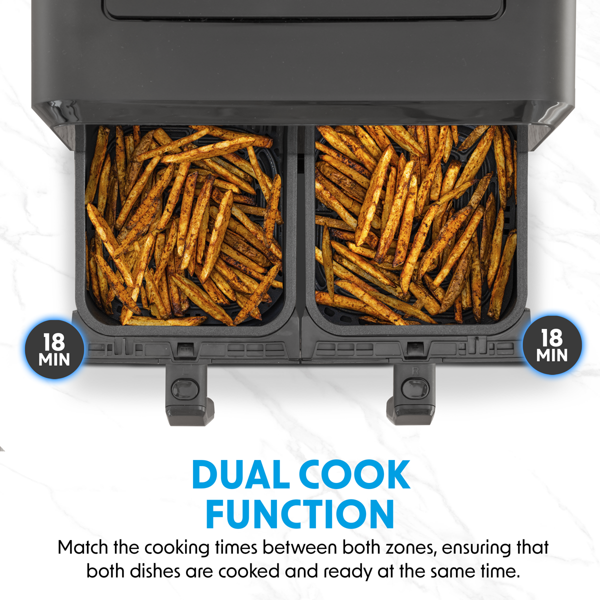 Baridi Dual Zone Air Fryer with 8 Preset Functions 8L Capacity