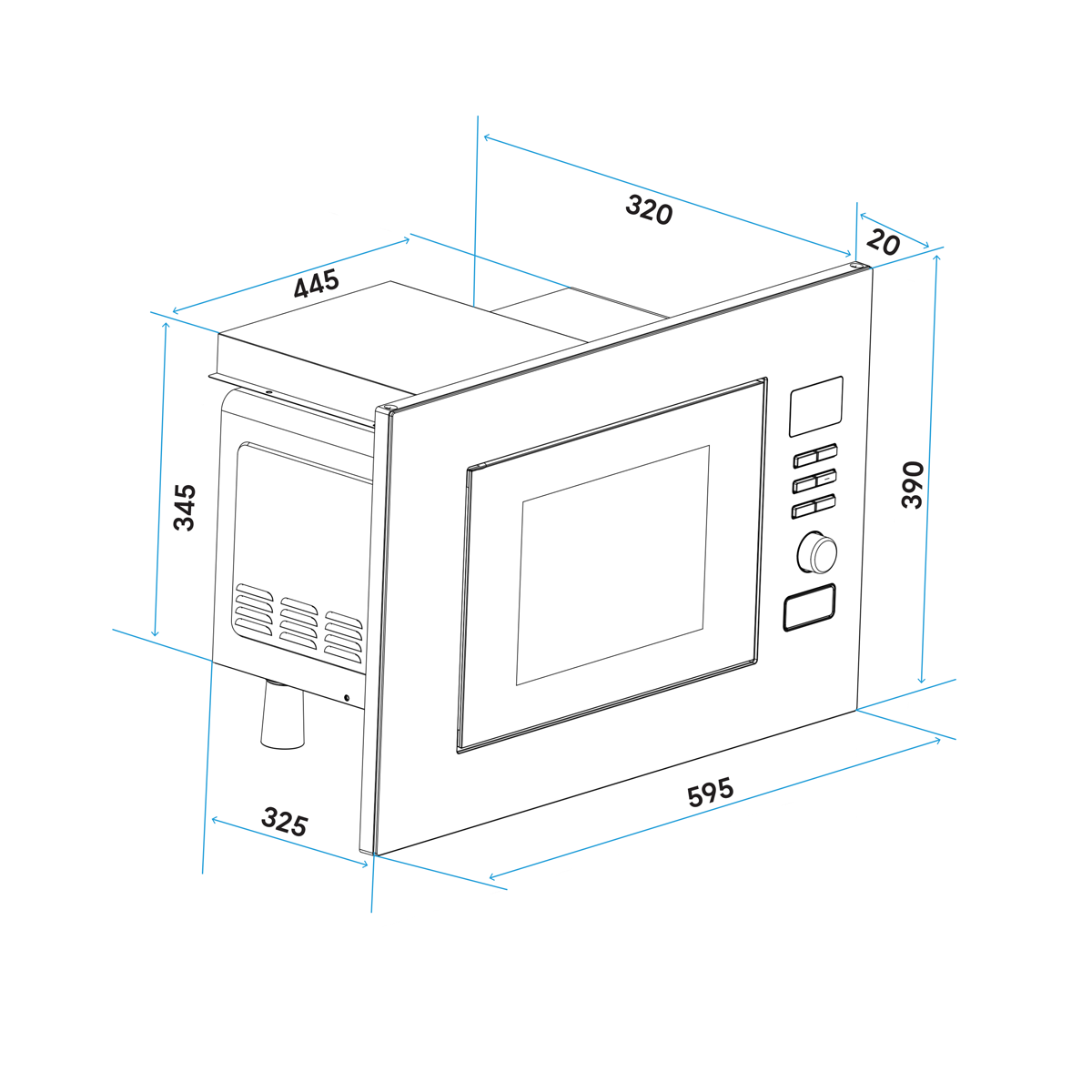 Baridi Integrated Microwave Oven 20L Capacity 900W - Stainless Steel