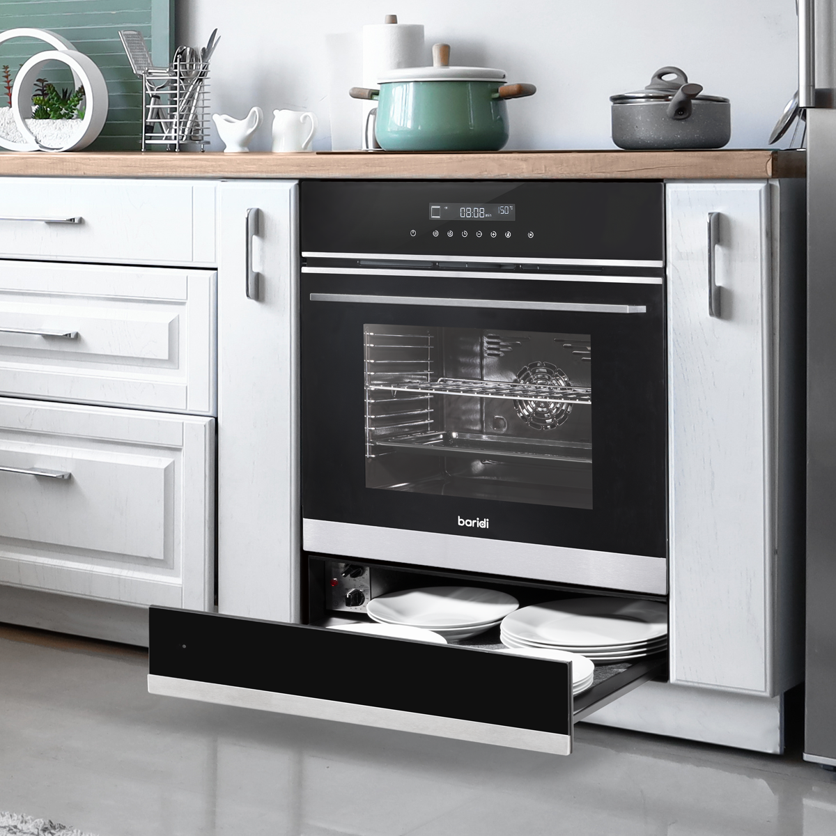 Baridi Integrated Warming Drawer 60cm - Black/Stainless Steel