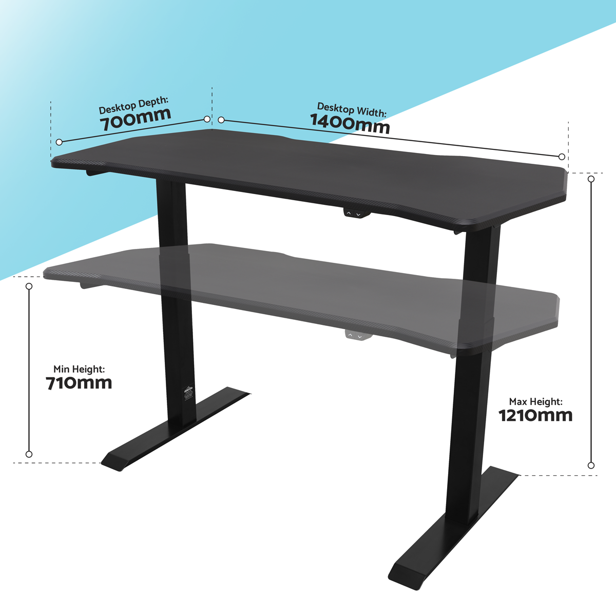 Dellonda Single Motor Ultra-Quiet Adjustable-Height Electric Sit/Stand Desk - Carbon Fibre Effect Desktop