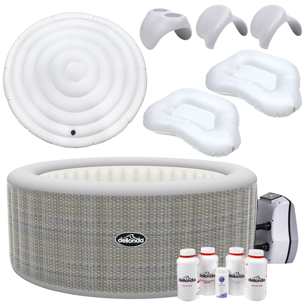 Dellonda 2-4 Person Inflatable Hot Tub/Spa with Smart Pump & Starter Kit - Rattan Effect
