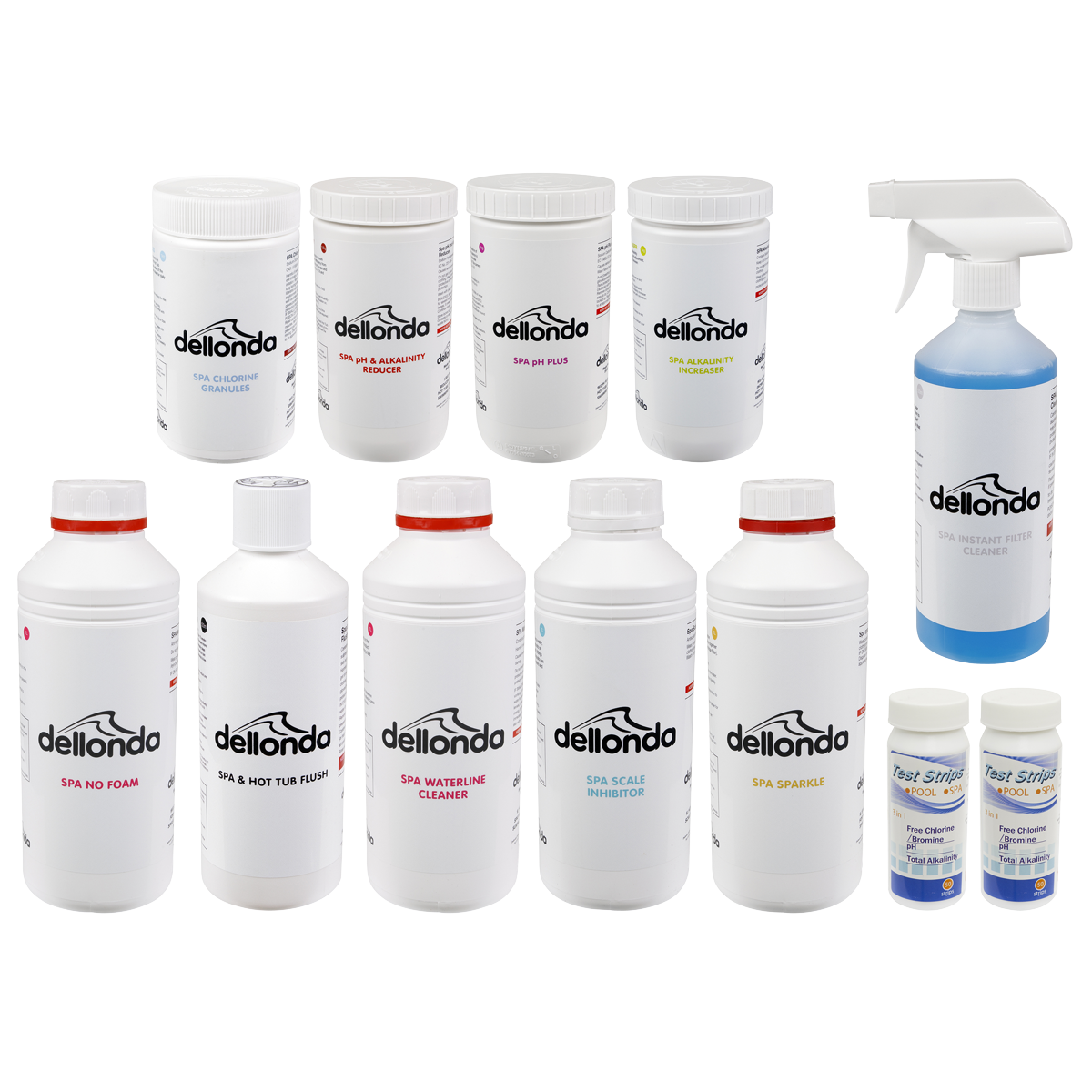 Dellonda Hot Tub/Spa Master Kit with 6 Chemicals & Test Strips