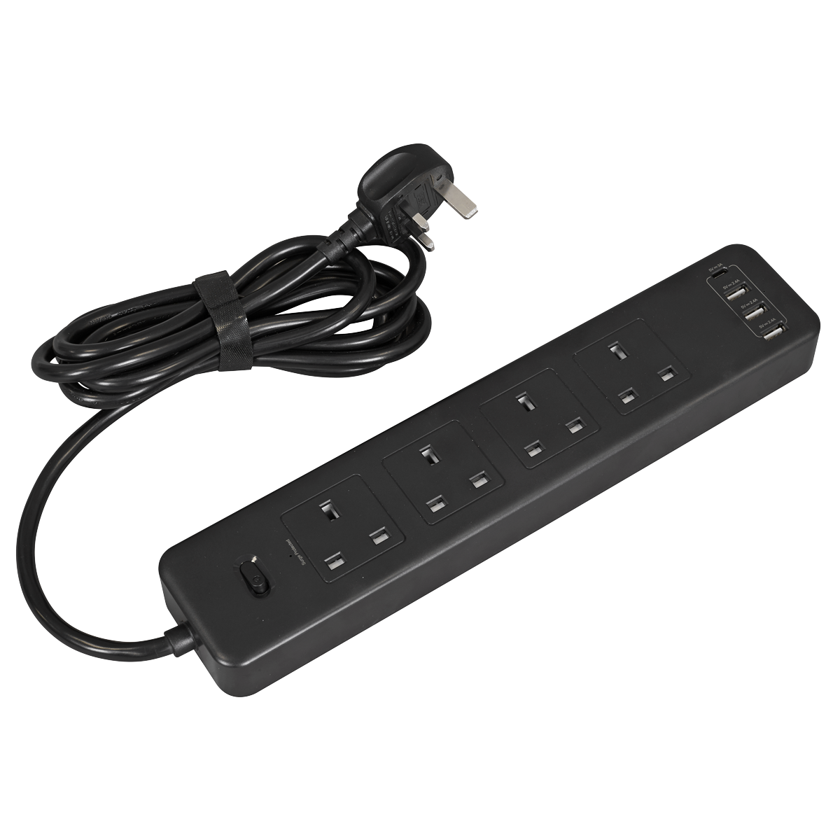 2.6m Extension Lead with USB Ports - Black