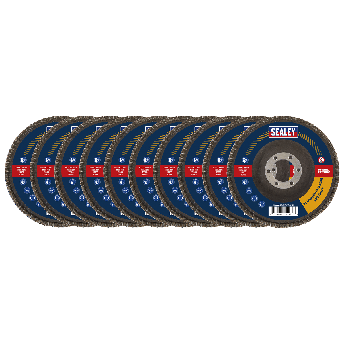 115mm Aluminium Oxide Flap Discs 120Grit 22mm Bore - Pack of 10