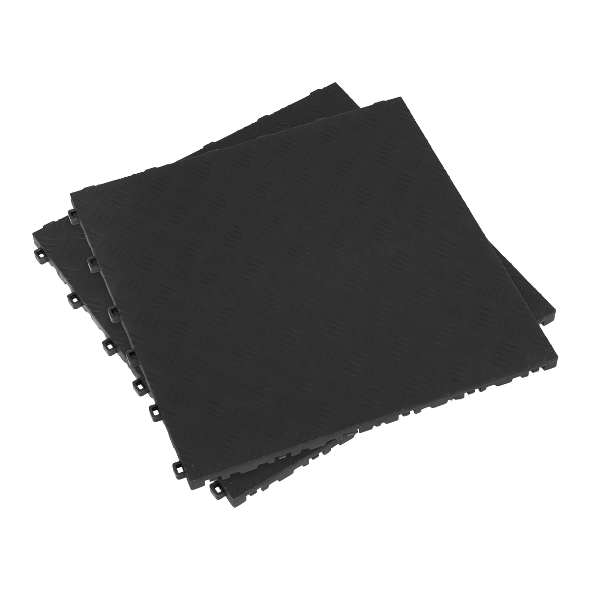 Polypropylene Floor Tile 400 x 400mm, Black Treadplate - Pack of 9