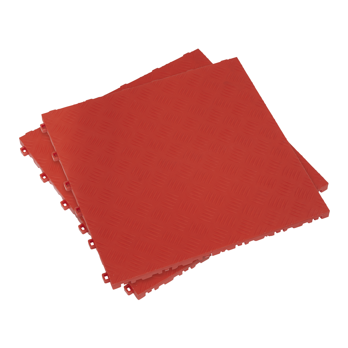 Polypropylene Floor Tile 400 x 400mm, Red Treadplate - Pack of 9