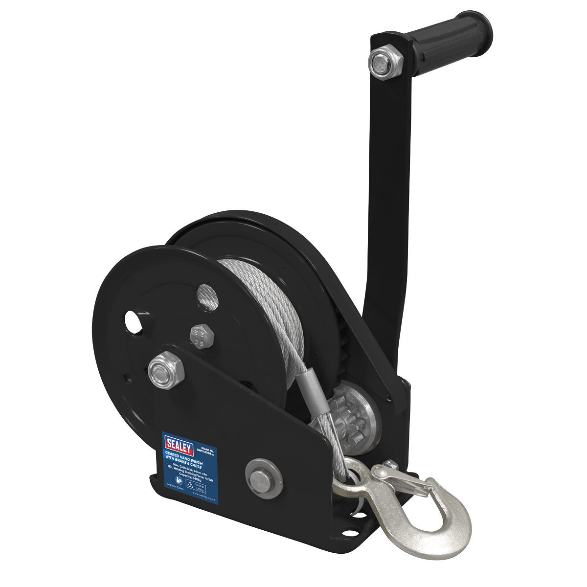 Geared Hand Winch with Brake & Cable 540kg Capacity