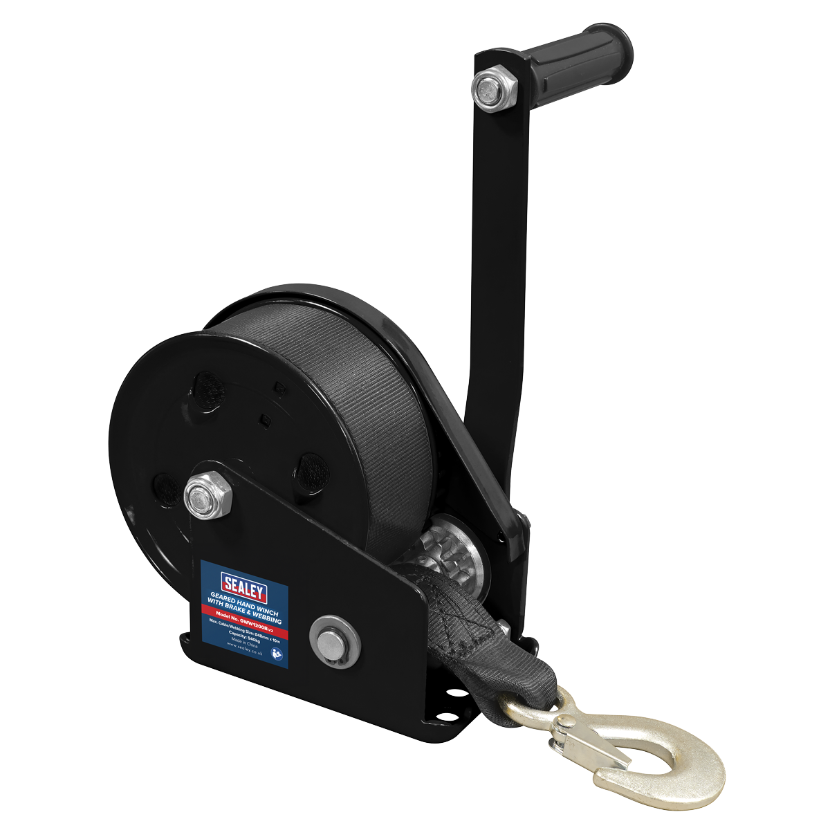 Geared Hand Winch with Brake & Webbing 540kg Capacity