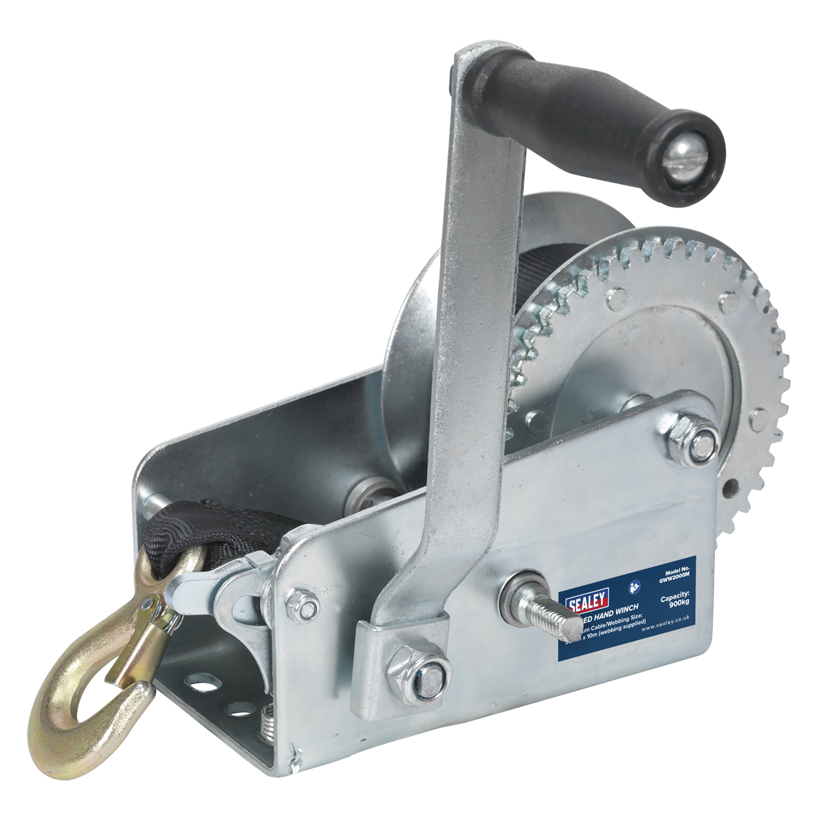 Geared Hand Winch with Webbing Strap 900kg Capacity