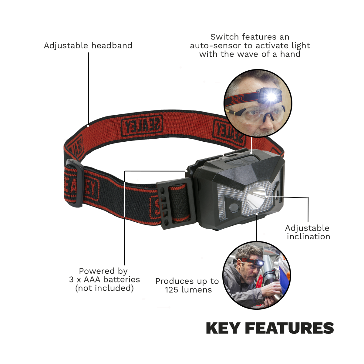 Rechargeable Head Torch with Auto-Sensor 3W SMD LED