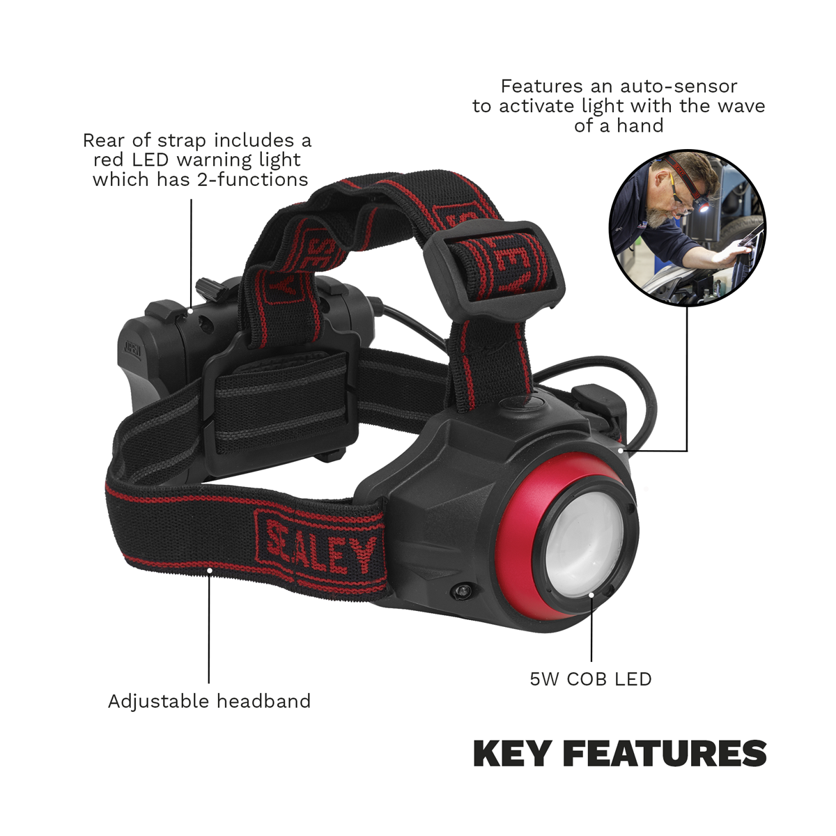 Rechargeable Head Torch with Auto-Sensor 5W COB LED