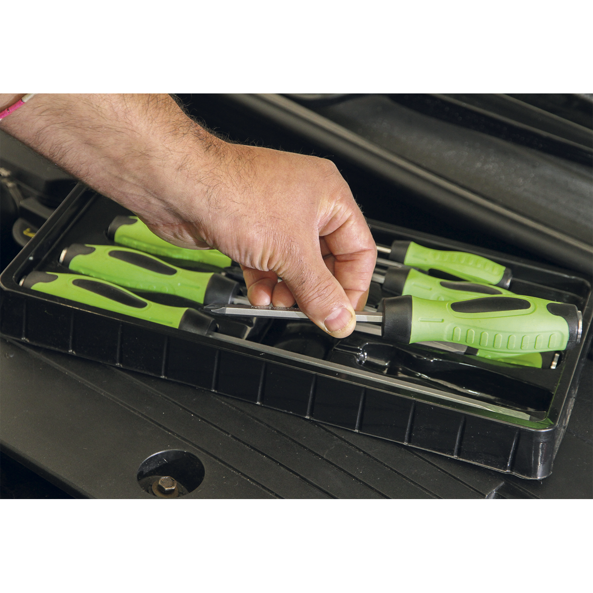 Premier Hammer-Thru Screwdriver Set 8pc - Hi-Vis Green