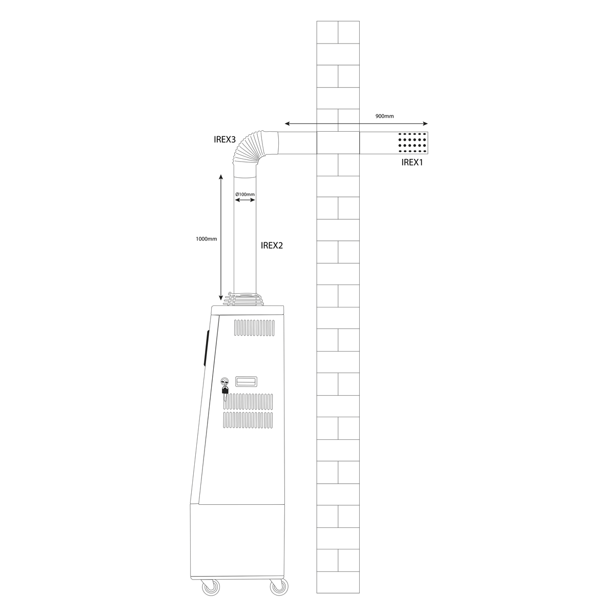 Stainless Steel Exhaust/Flue End Pipe for IR13/IR16 100mm 900mm