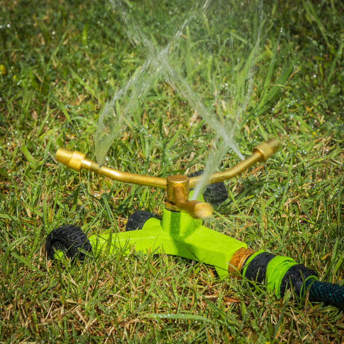 3-Arm Brass Sprinkler with Metal Wheeled Base