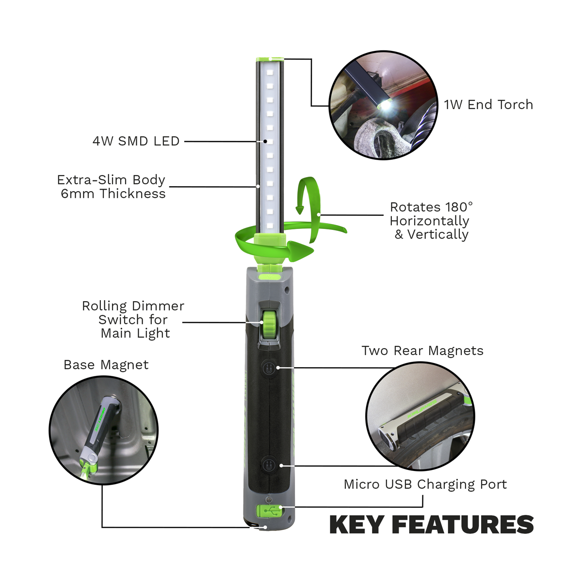 Rechargeable Slim Folding Inspection Light 4W & 1W SMD LED