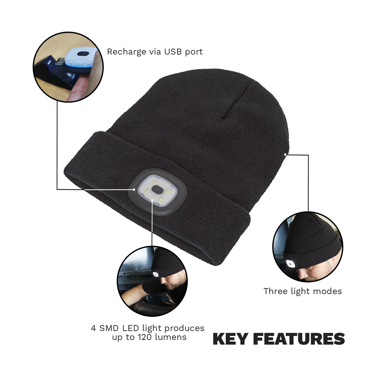 Rechargeable USB Beanie Hat 1W SMD LED