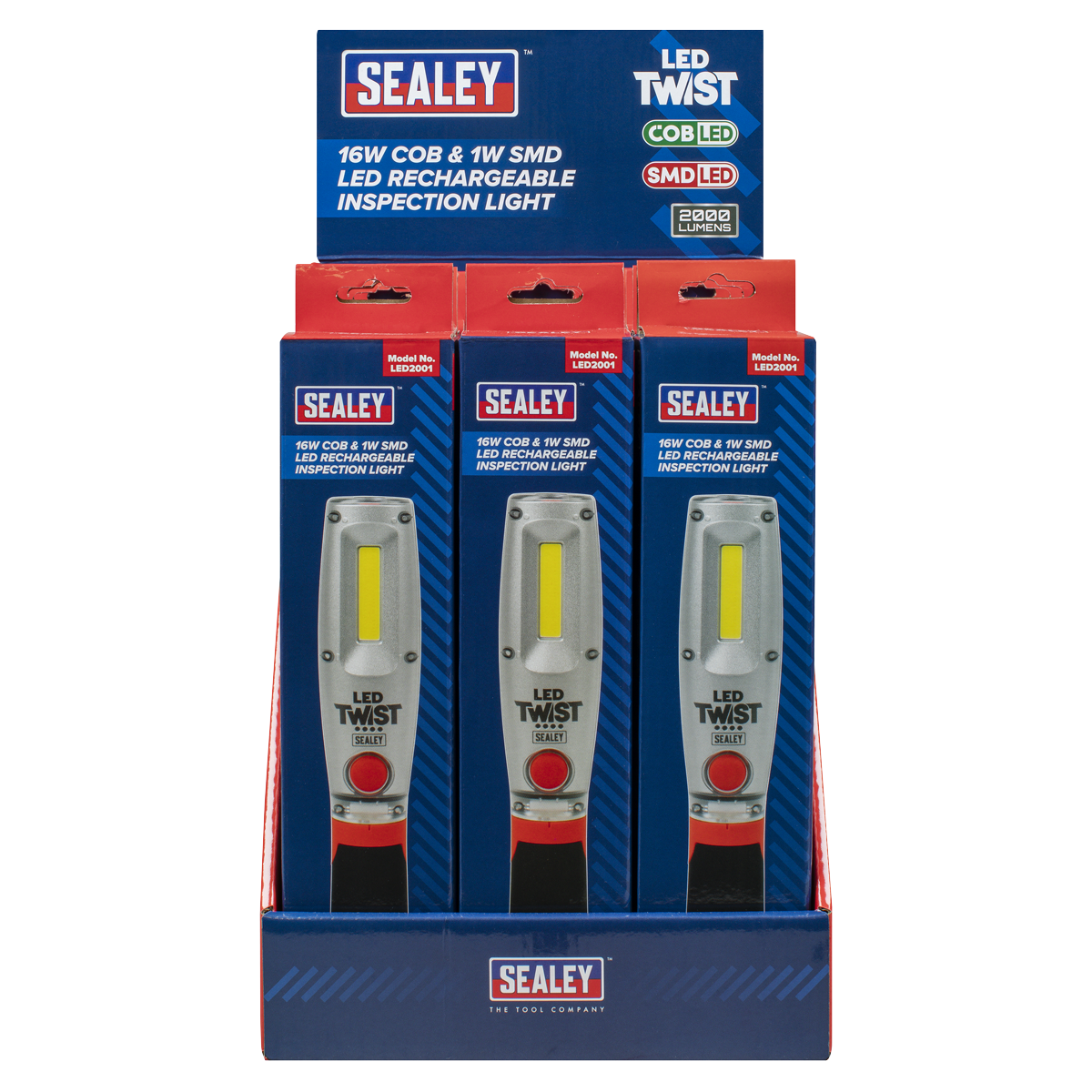 LED Twist Rechargeable Inspection Light 16W COB & 1W SMD - Display Box of 12