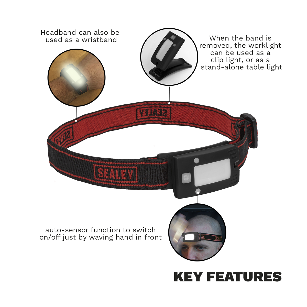 Rechargeable Head Torch with Auto-Sensor 2W COB LED