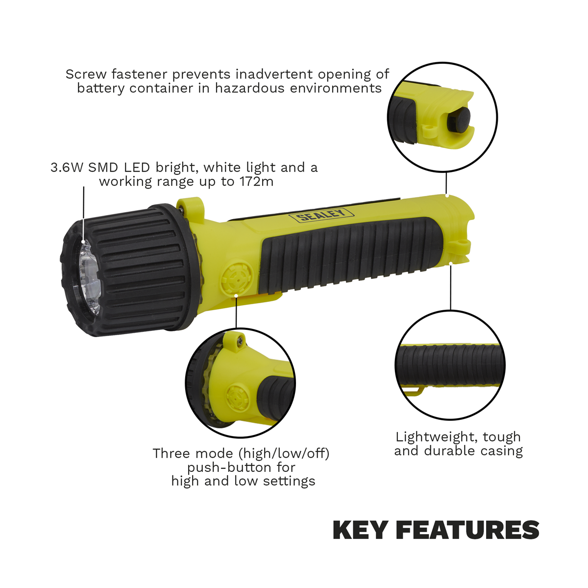 Intrinsically Safe ATEX/IECEx Approved Flashlight 3.6W SMD LED