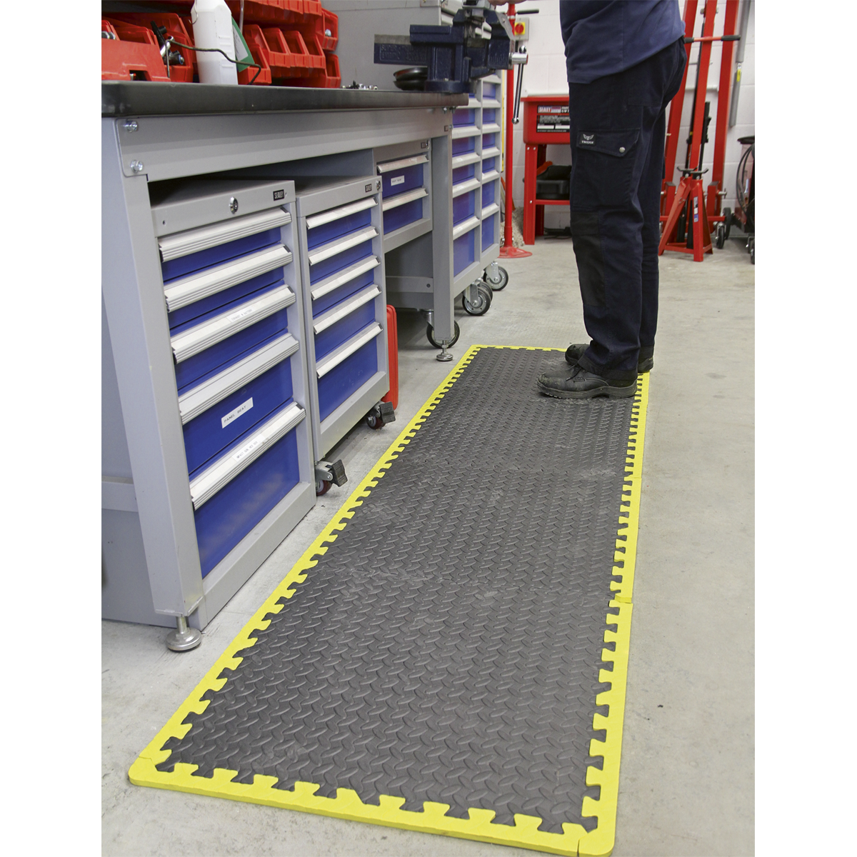 Interlocking EVA Foam Workshop Mat Set with Hi-Vis Edges 1240 x 1825mm