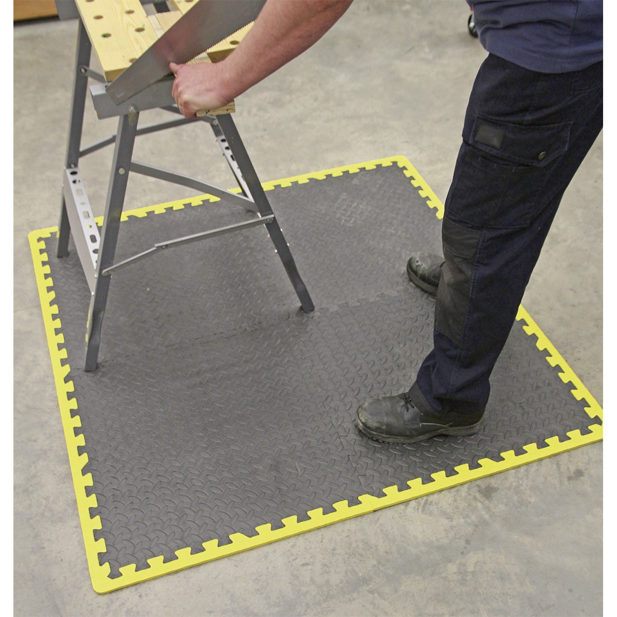 Interlocking EVA Foam Workshop Mat Set with Hi-Vis Edges 1240 x 1825mm