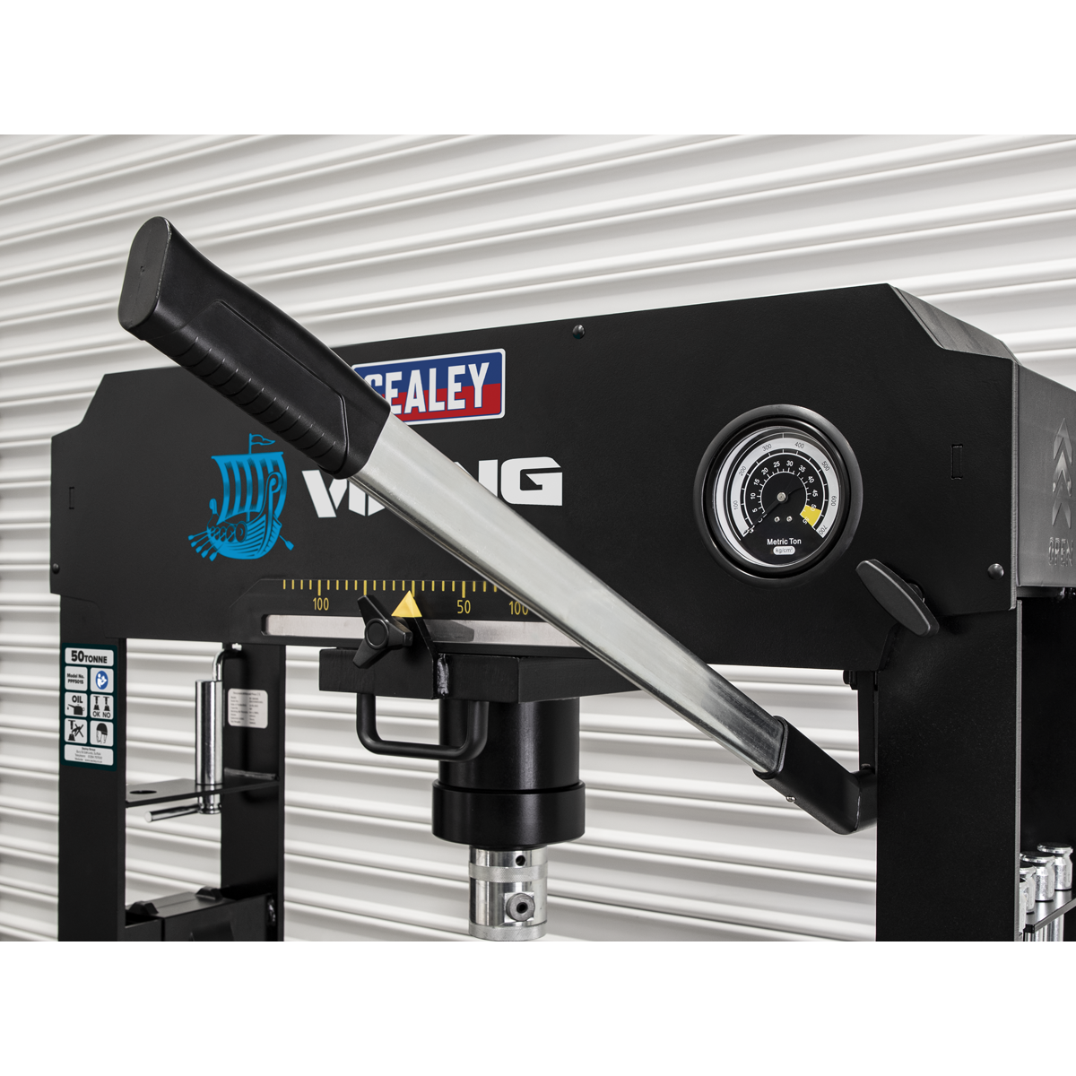 Viking Floor Type Air/Hydraulic Press with Sliding Ram and Foot Pedal 50 Tonne
