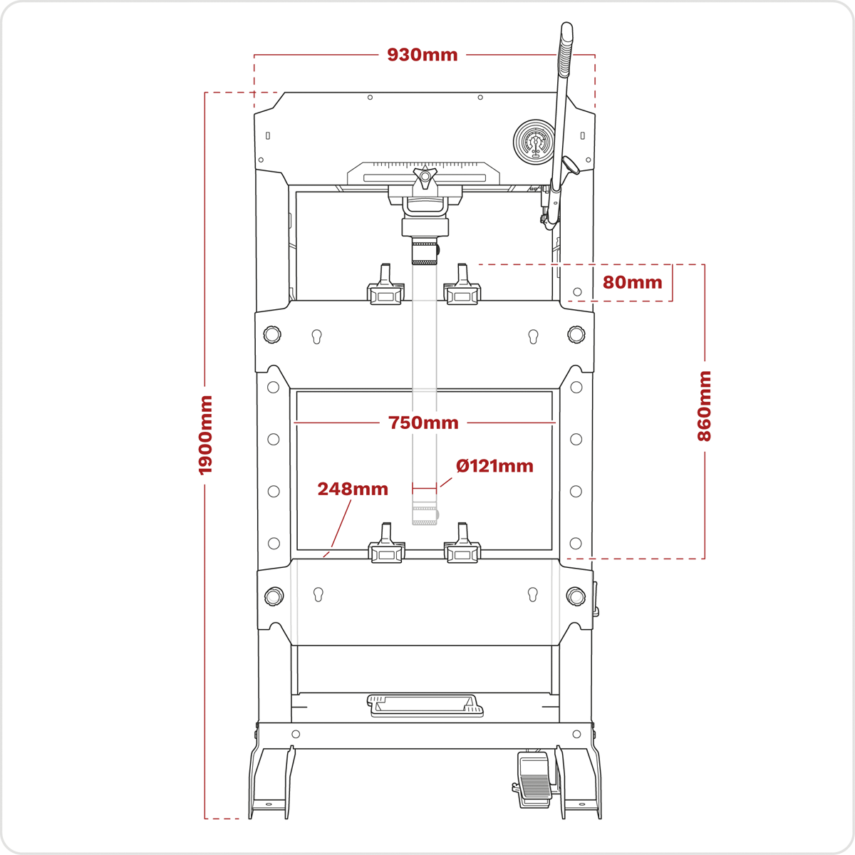 Viking Floor Type Air/Hydraulic Press with Sliding Ram and Foot Pedal 50 Tonne