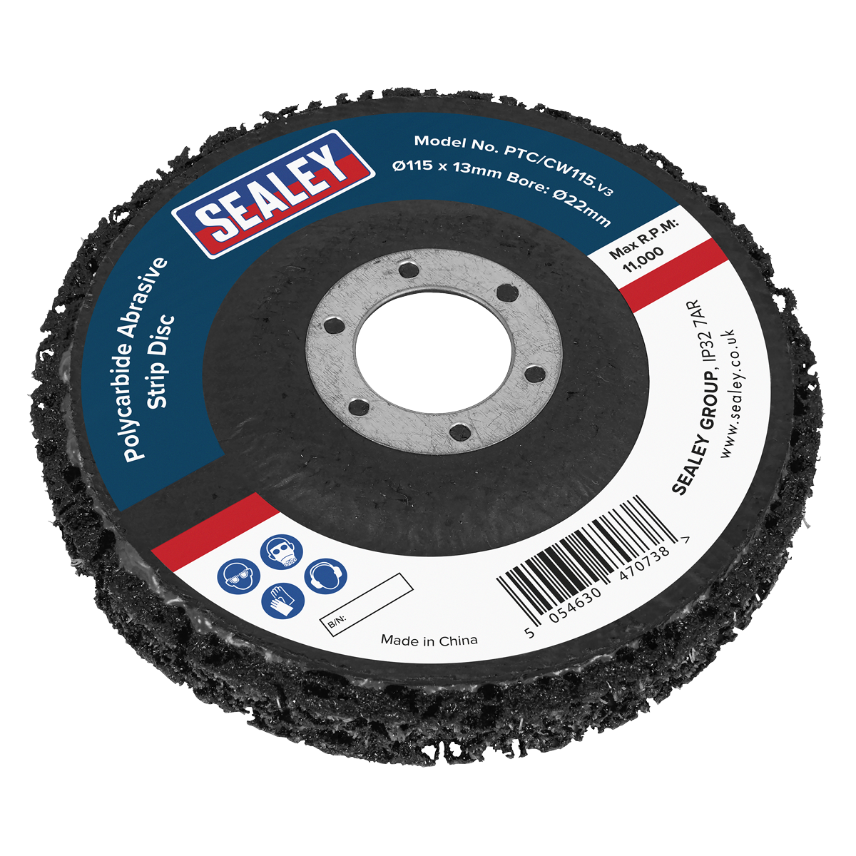 115 x 13mm Black Polycarbide Abrasive Strip Disc 22mm Bore - Display Box of 10