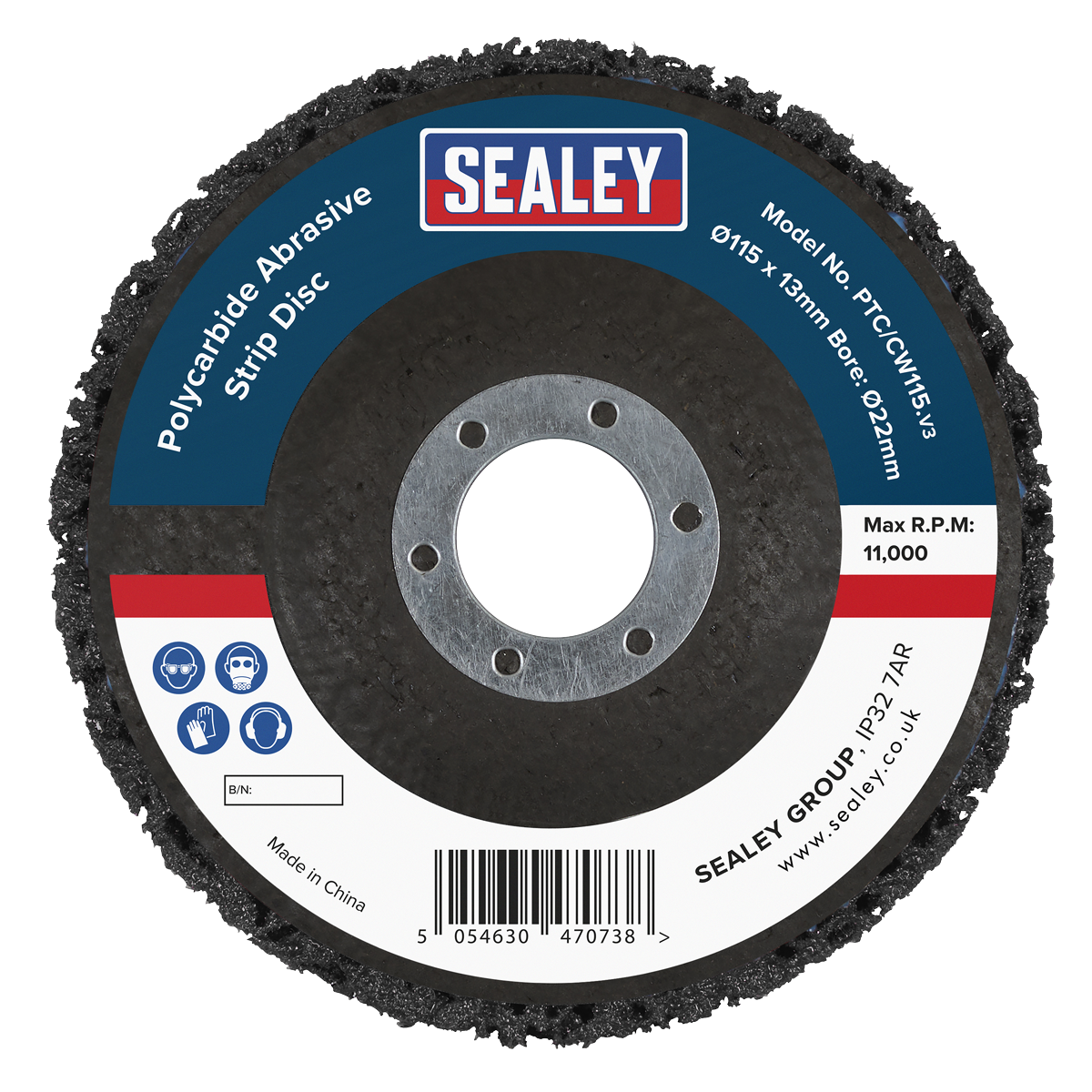 115 x 13mm Black Polycarbide Abrasive Strip Disc 22mm Bore - Display Box of 10