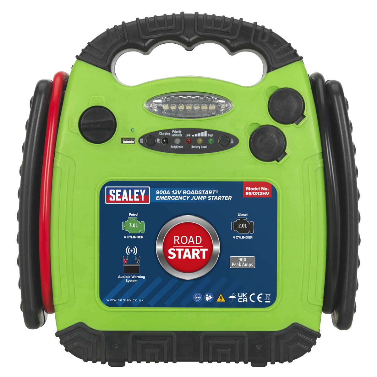 RoadStart® 12V Emergency Jump Starter 900 Peak Amps - Hi-Vis Green