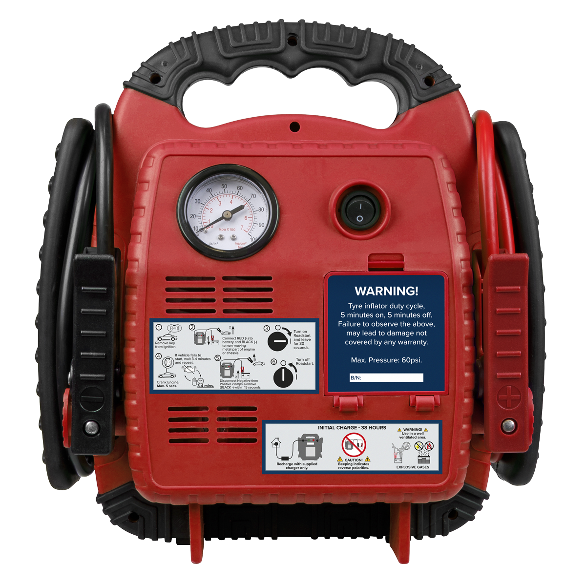 RoadStart® 12V Emergency Jump Starter with Air Compressor 900 Peak Amps