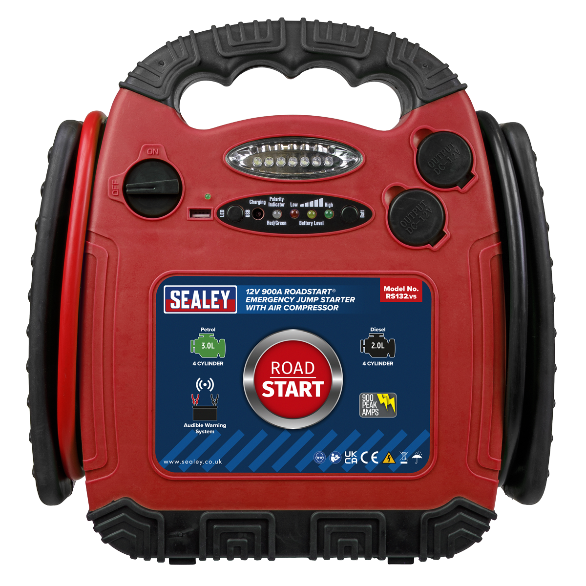RoadStart® 12V Emergency Jump Starter with Air Compressor 900 Peak Amps