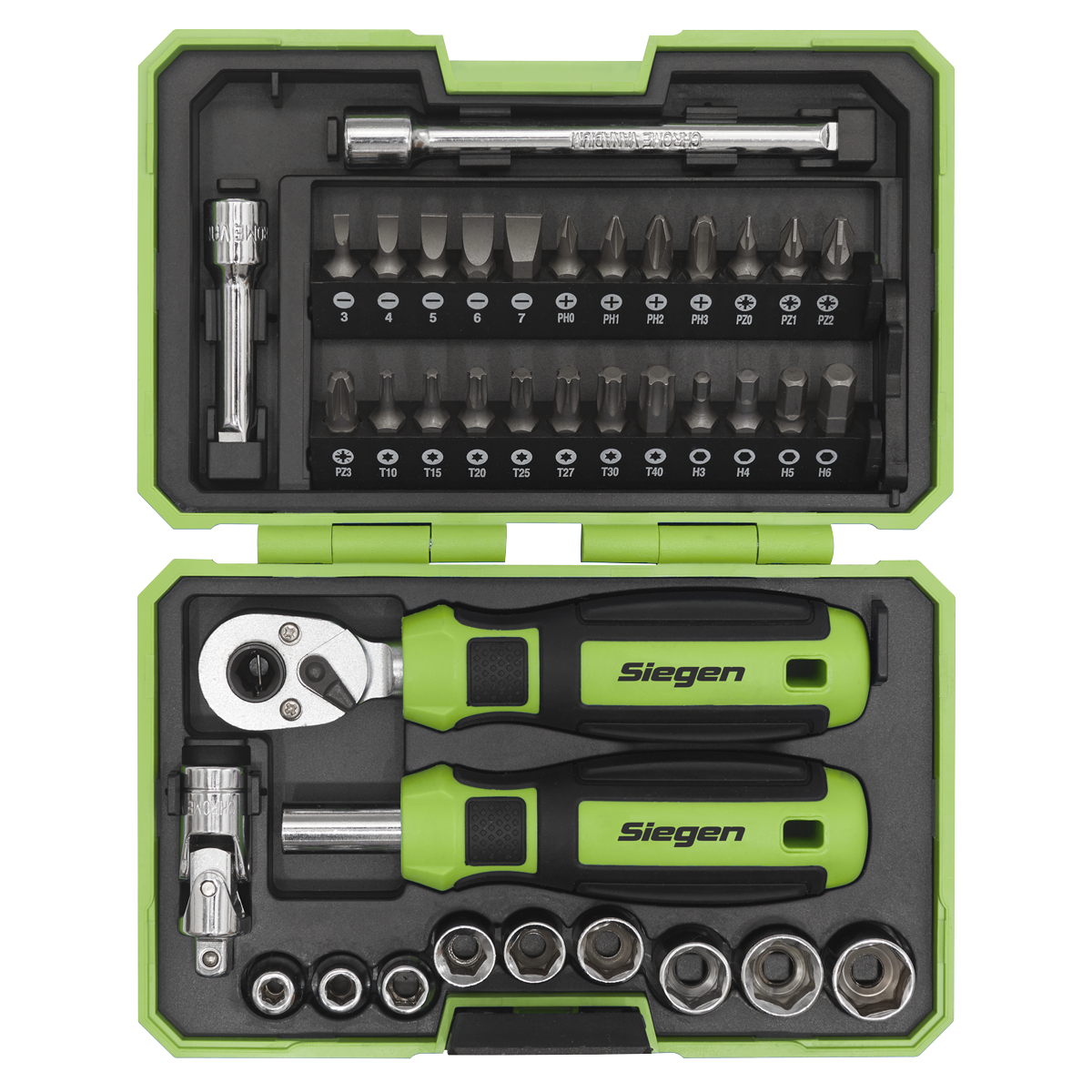 Siegen Socket & Bit Set 1/4"Sq Drive 38pc