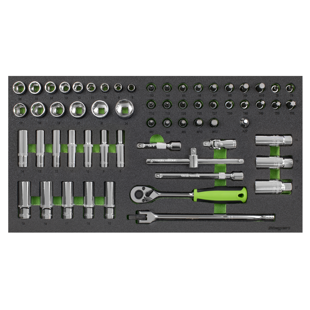 Siegen Socket Set with Tool Tray 3/8"Sq Drive 62pc