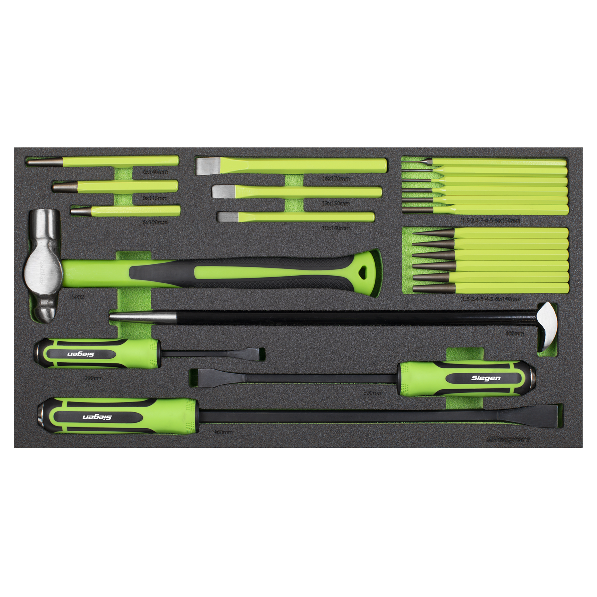 Siegen Pry Bar, Hammer & Punch Set with Tool Tray 23pc