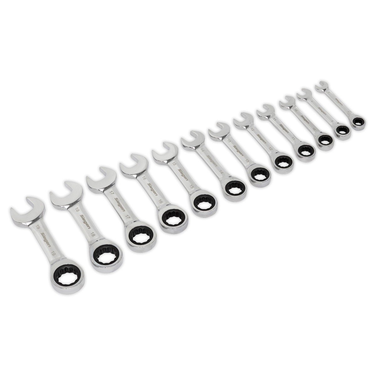 Siegen Stubby Ratchet Combination Spanner Set 12pc