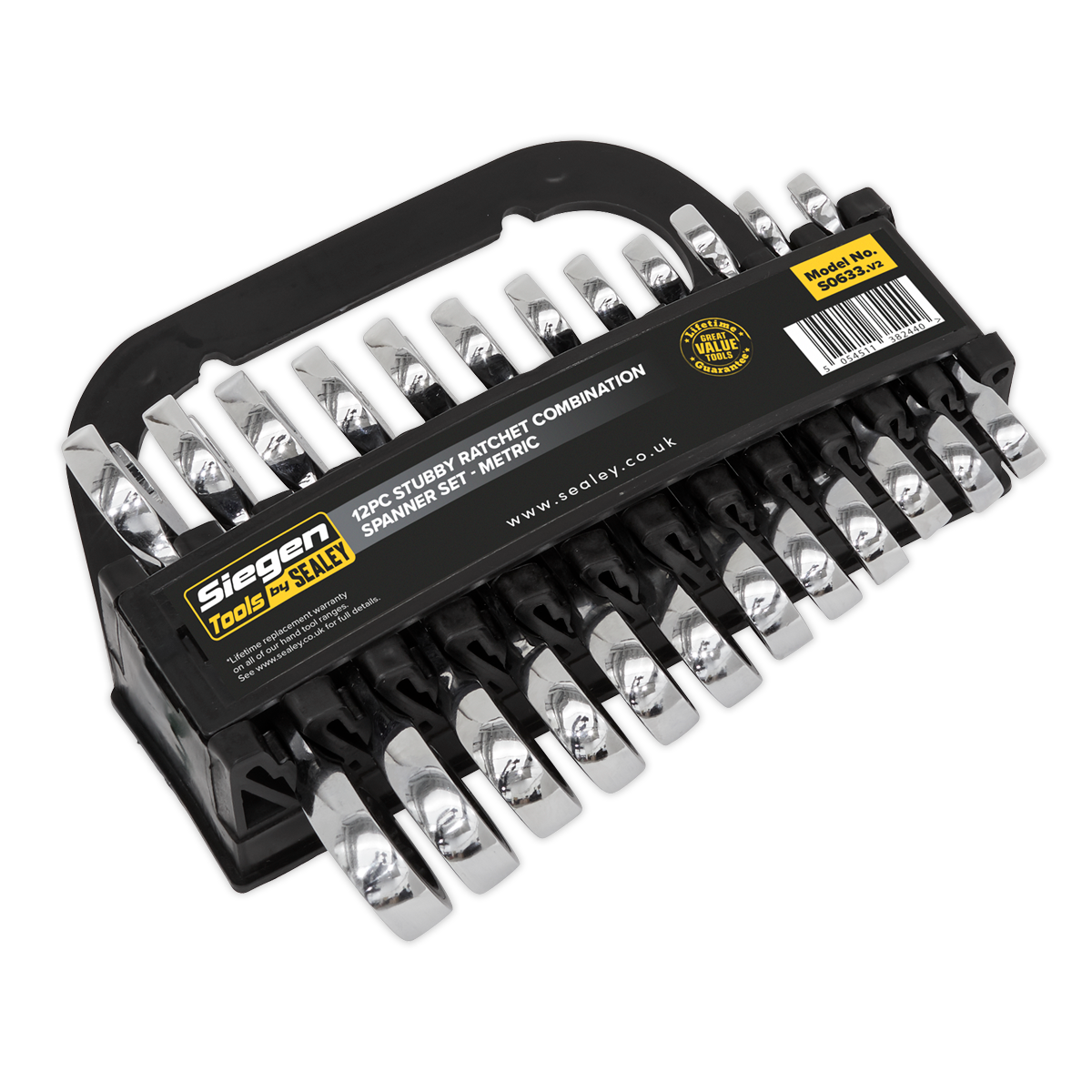 Siegen Stubby Ratchet Combination Spanner Set 12pc