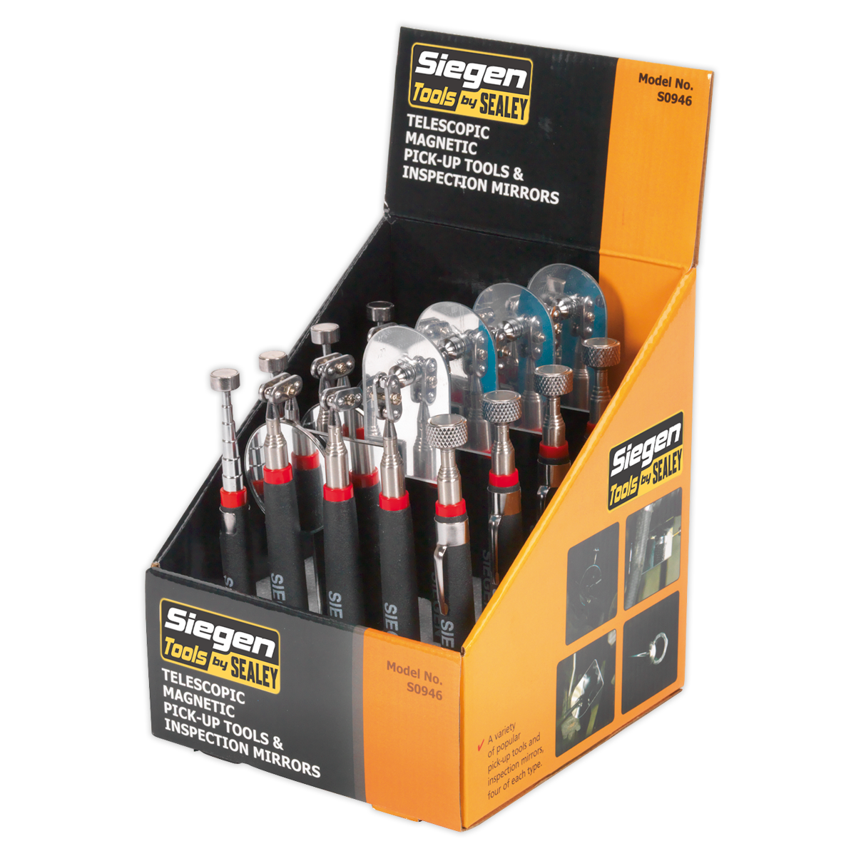 Siegen Telescopic Magnetic Pick-Up Tools & Inspection Mirrors - Display Box of 20