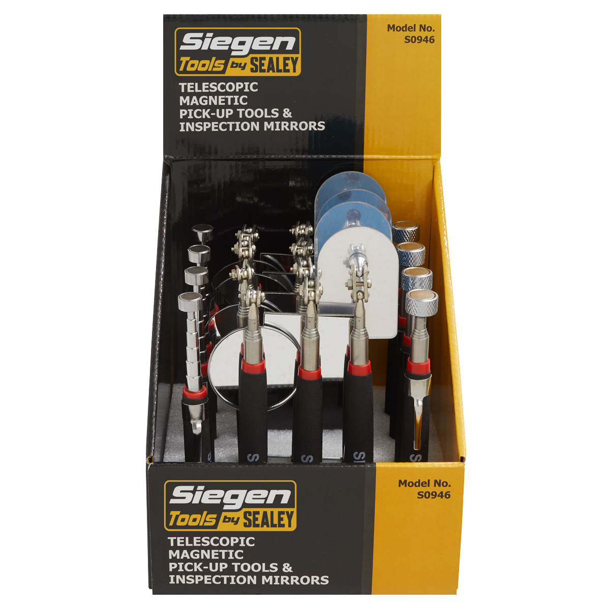 Siegen Telescopic Magnetic Pick-Up Tools & Inspection Mirrors - Display Box of 20