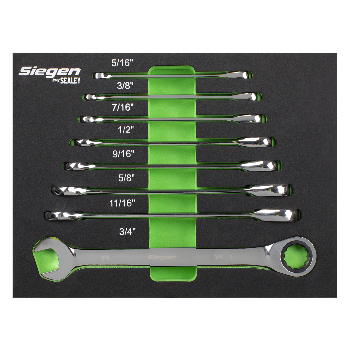 Combination Ratchet Spanner Set in EVA Foam Tray 8pc - Imperial