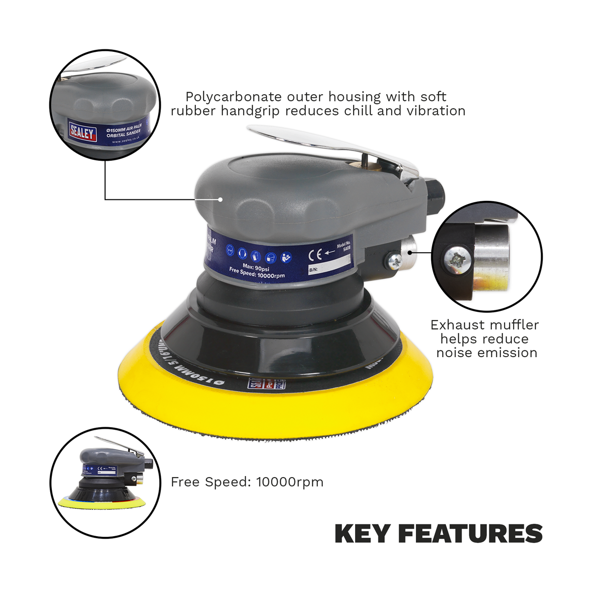 Air Palm Orbital Sander 150mm