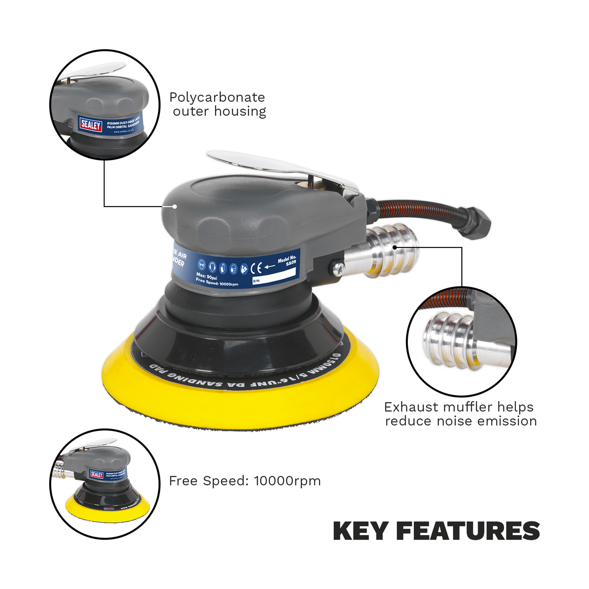 Dust-Free Air Palm Orbital Sander 150mm