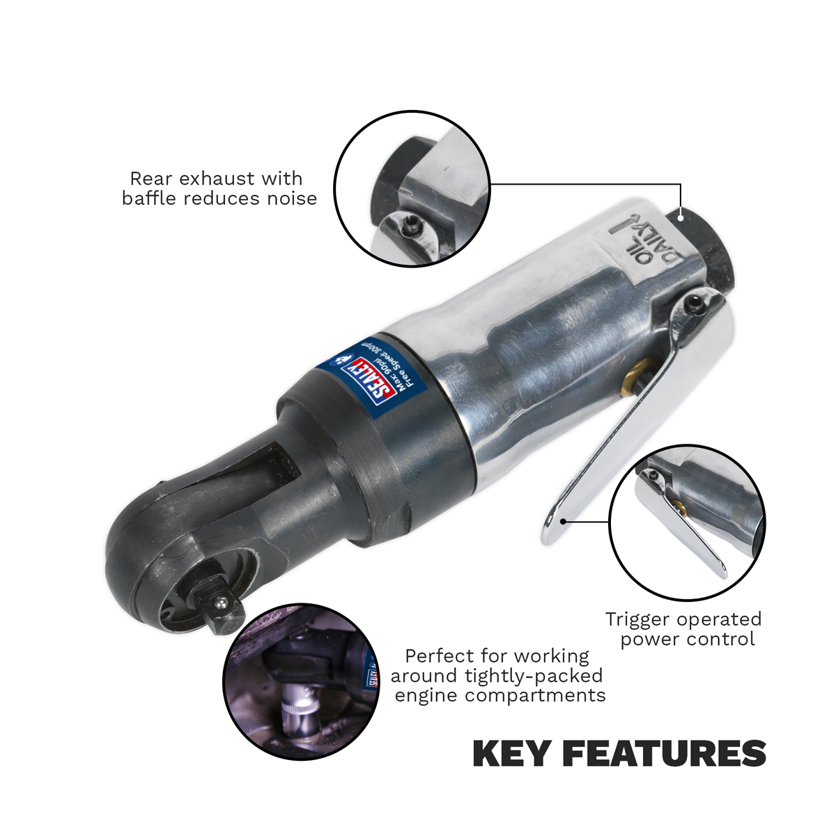 Super Stubby Air Ratchet Wrench 1/4"Sq Drive