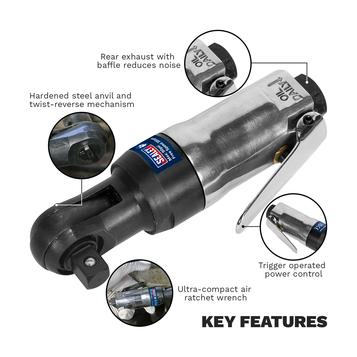 Super Stubby Air Ratchet Wrench 3/8"Sq Drive