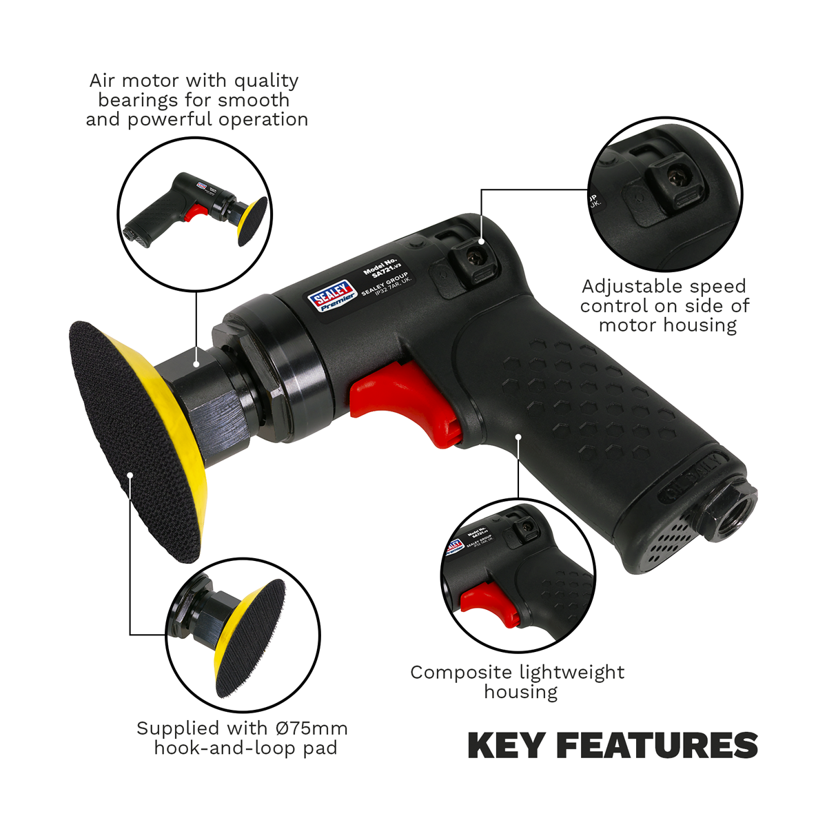 Premier Composite Mini Air Orbital Sander 75mm