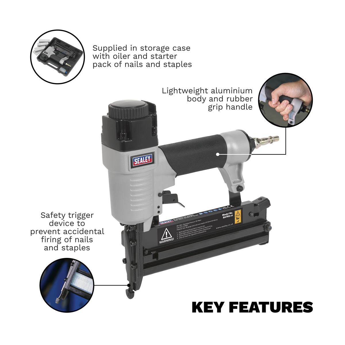 Air Nail/Staple Gun 10-50mm/10-40mm Capacity