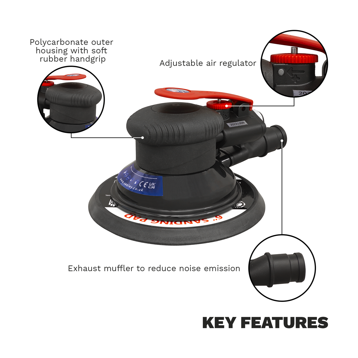 Premier Dust-Free Air Palm Orbital Sander 150mm