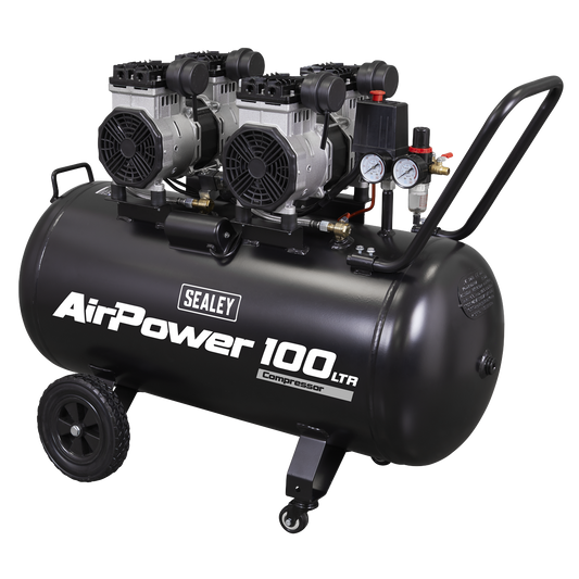 100L Oil Free Low Noise Direct Drive Air Compressor 2 x 2hp